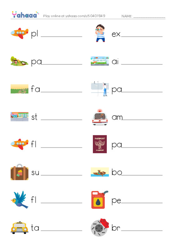KET Vocabulary: Travel and Transport PDF worksheet writing row