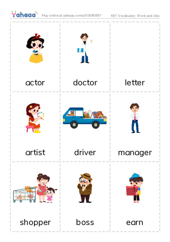 KET Vocabulary: Work and Jobs PDF flaschards with images