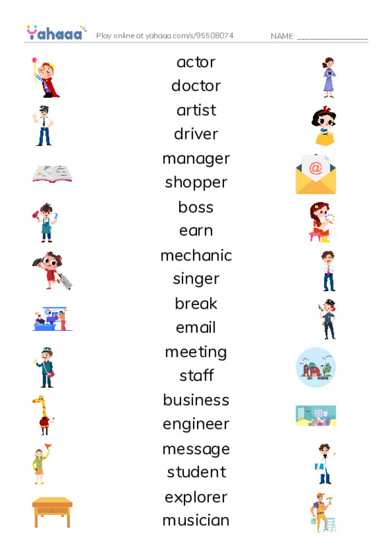 KET Vocabulary: Work and Jobs PDF three columns match words