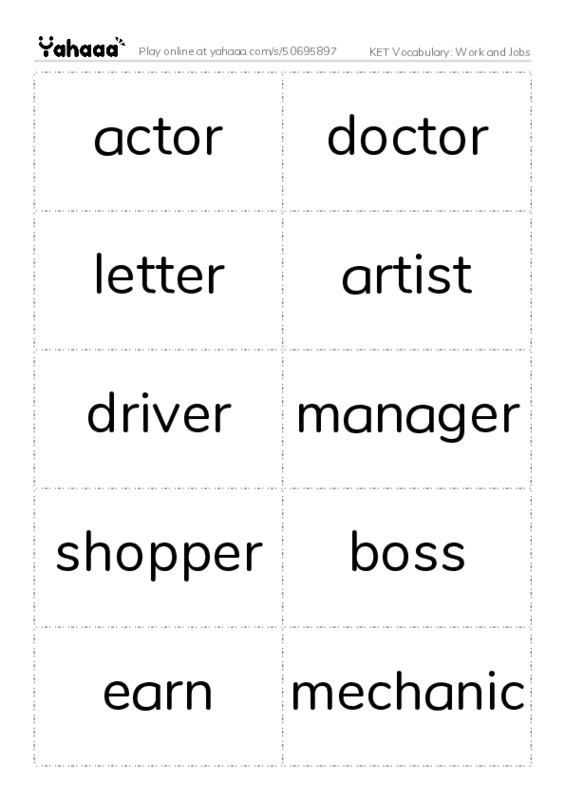 KET Vocabulary: Work and Jobs PDF two columns flashcards