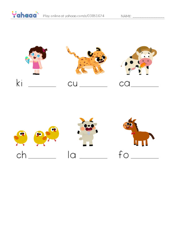 RAZ Vocabulary A: Baby Animals PDF worksheet to fill in words gaps