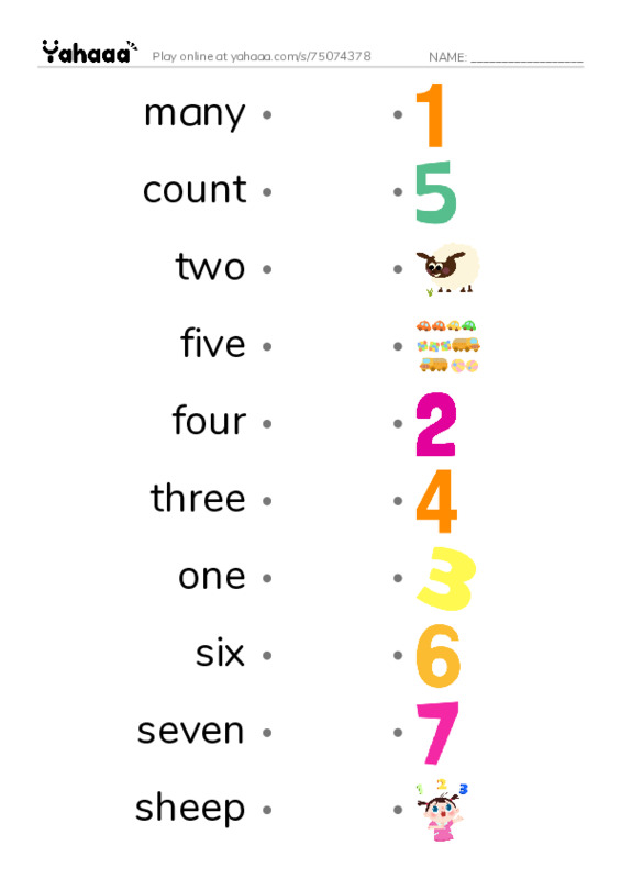 RAZ Vocabulary A: Bedtime Counting PDF link match words worksheet
