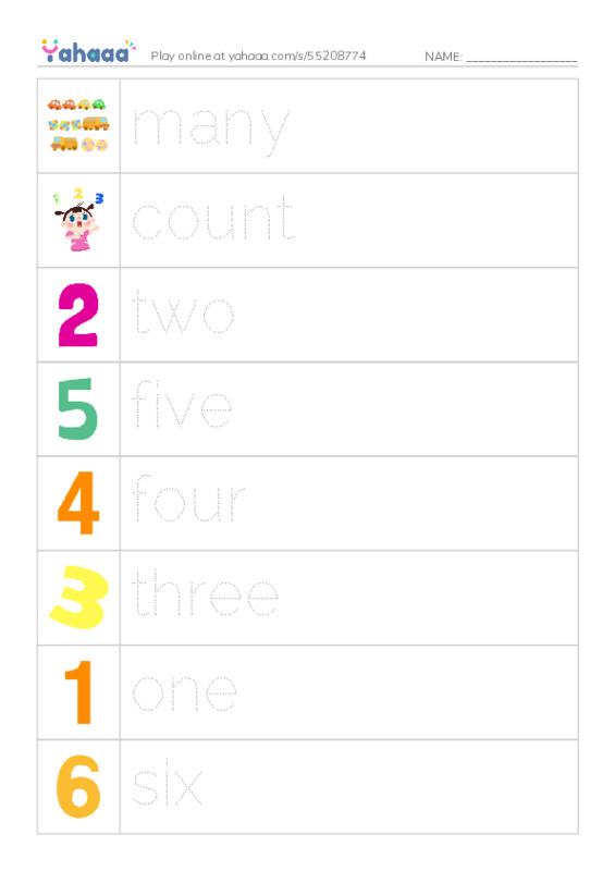 RAZ Vocabulary A: Bedtime Counting PDF one column image words