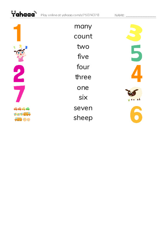 RAZ Vocabulary A: Bedtime Counting PDF three columns match words