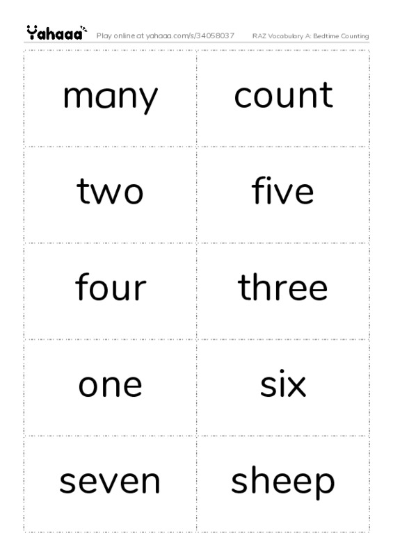 RAZ Vocabulary A: Bedtime Counting PDF two columns flashcards