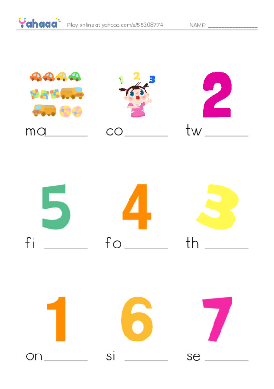RAZ Vocabulary A: Bedtime Counting PDF worksheet to fill in words gaps