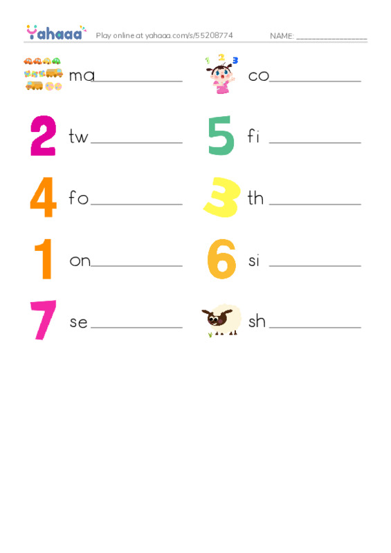 RAZ Vocabulary A: Bedtime Counting PDF worksheet writing row