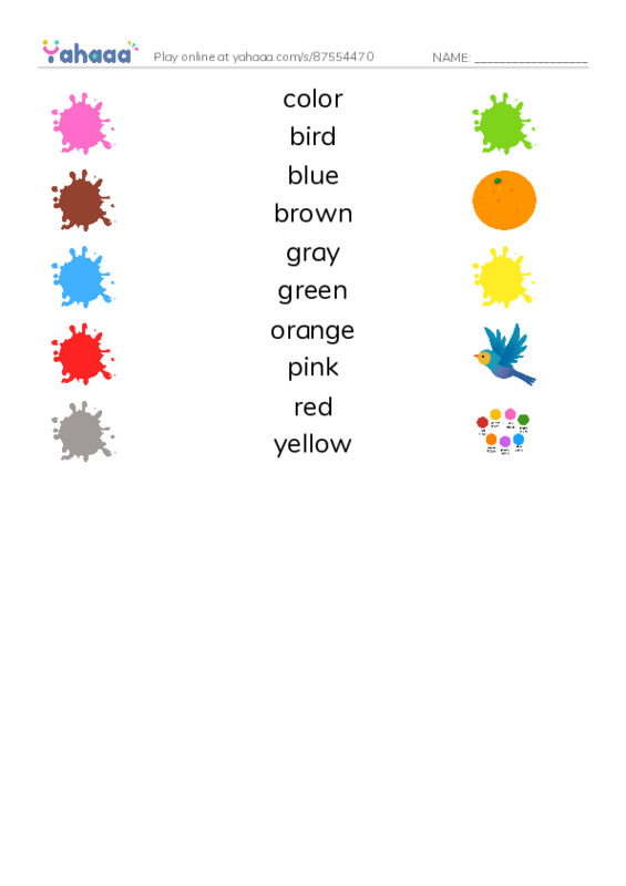 RAZ Vocabulary A: Bird Colors PDF three columns match words