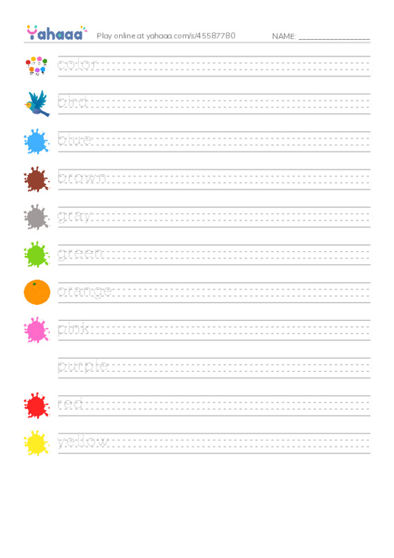RAZ Vocabulary A: Bird Colors PDF write between the lines worksheet