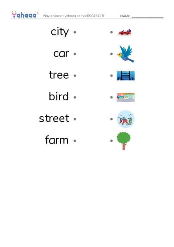 RAZ Vocabulary A: Bird Goes Home PDF link match words worksheet