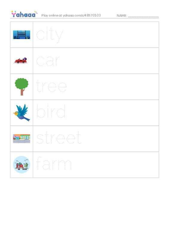 RAZ Vocabulary A: Bird Goes Home PDF one column image words