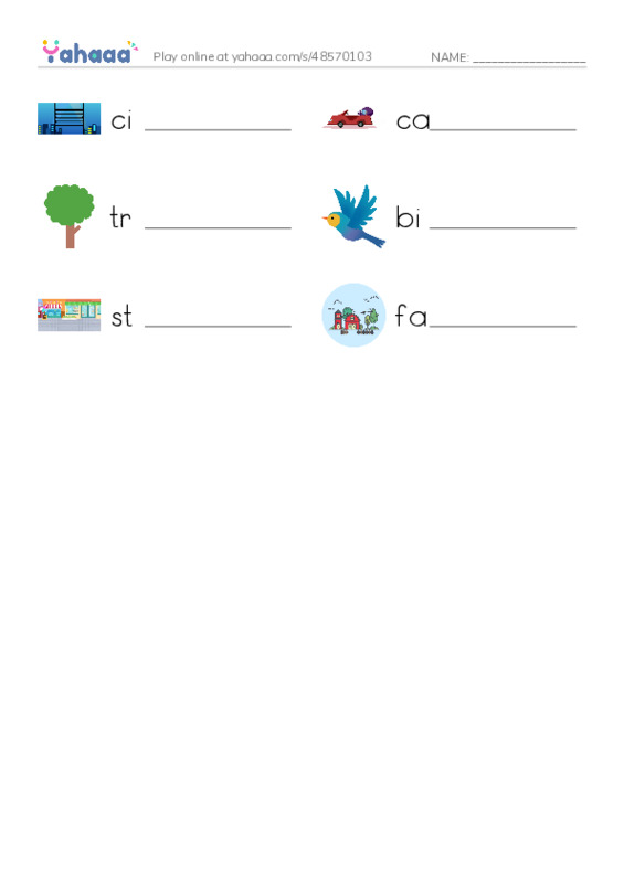 RAZ Vocabulary A: Bird Goes Home PDF worksheet writing row