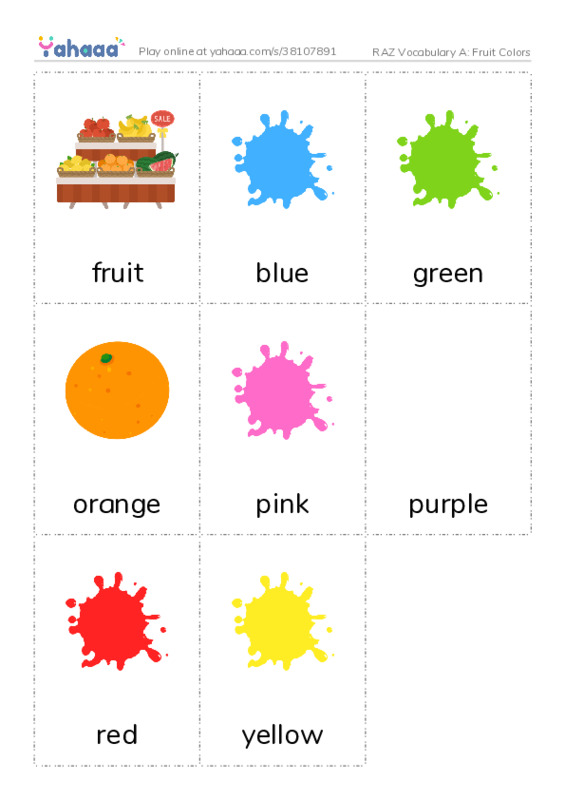 RAZ Vocabulary A: Fruit Colors PDF flaschards with images