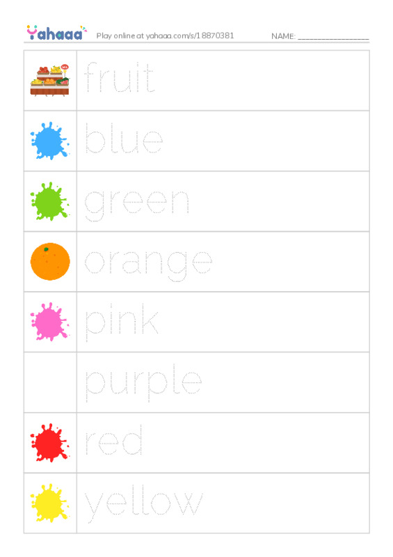 RAZ Vocabulary A: Fruit Colors PDF one column image words