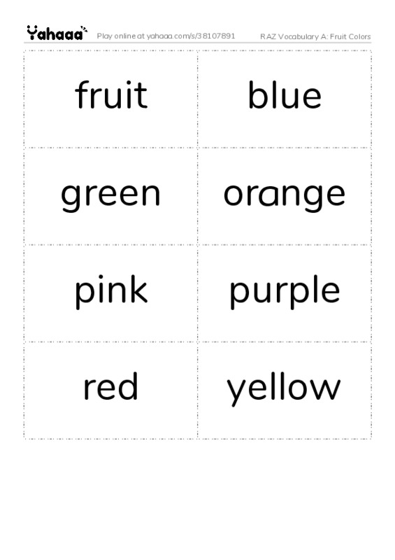RAZ Vocabulary A: Fruit Colors PDF two columns flashcards