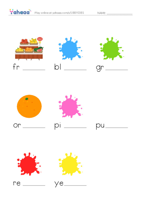 RAZ Vocabulary A: Fruit Colors PDF worksheet to fill in words gaps