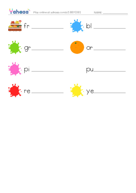 RAZ Vocabulary A: Fruit Colors PDF worksheet writing row