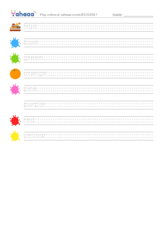 RAZ Vocabulary A: Fruit Colors PDF write between the lines worksheet