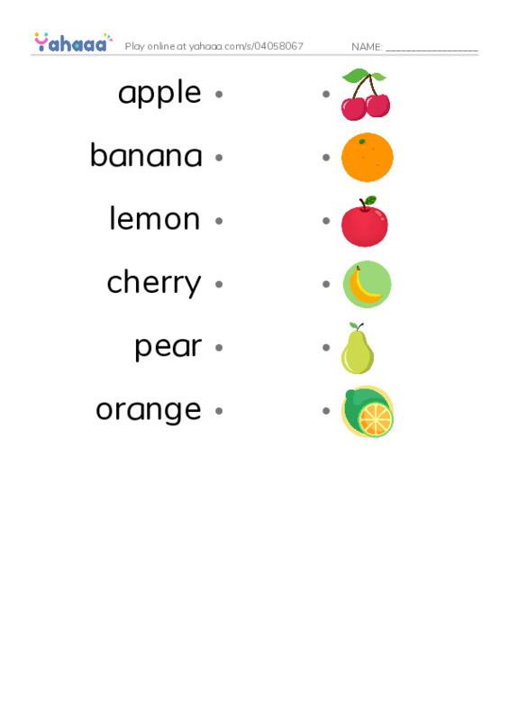 RAZ Vocabulary A: Fruit PDF link match words worksheet