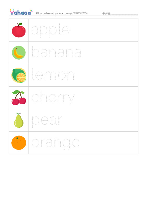 RAZ Vocabulary A: Fruit PDF one column image words
