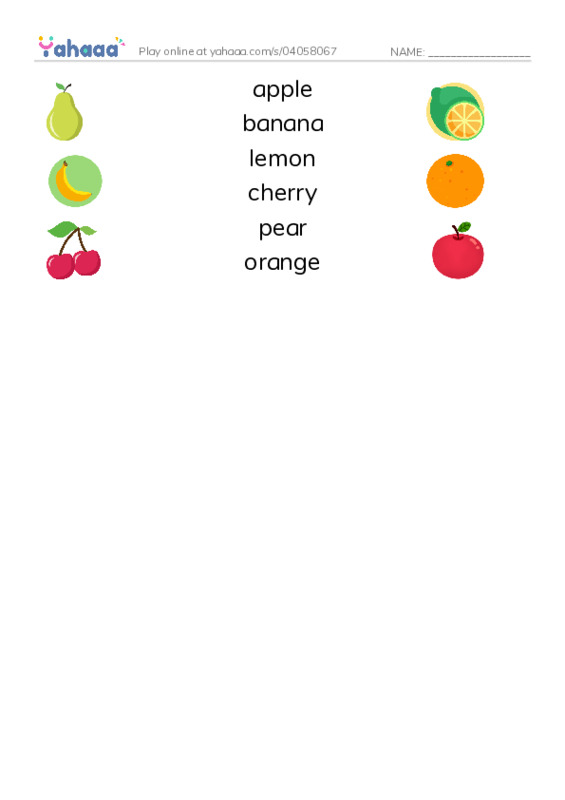 RAZ Vocabulary A: Fruit PDF three columns match words