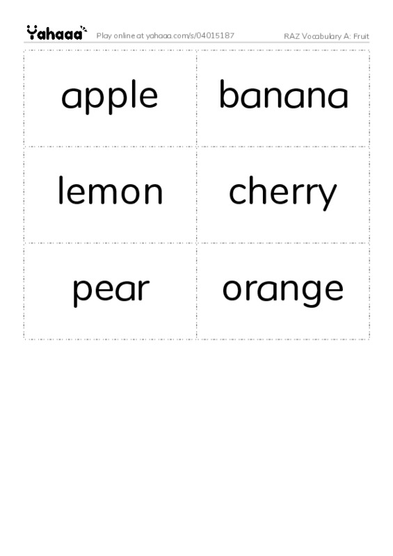 RAZ Vocabulary A: Fruit PDF two columns flashcards