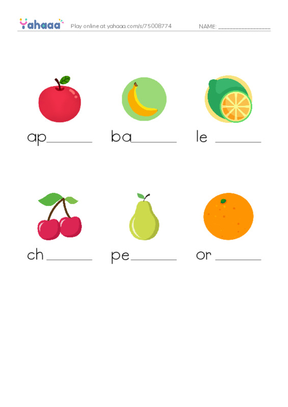 RAZ Vocabulary A: Fruit PDF worksheet to fill in words gaps