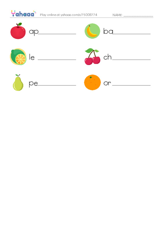 RAZ Vocabulary A: Fruit PDF worksheet writing row