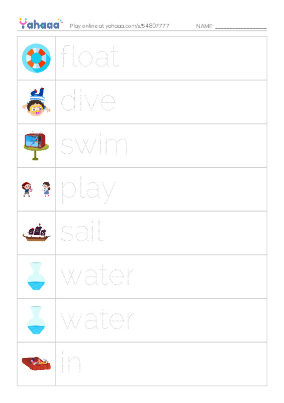 RAZ Vocabulary A: Fun in the Water PDF one column image words