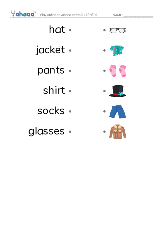 RAZ Vocabulary A: Getting Dressed PDF link match words worksheet