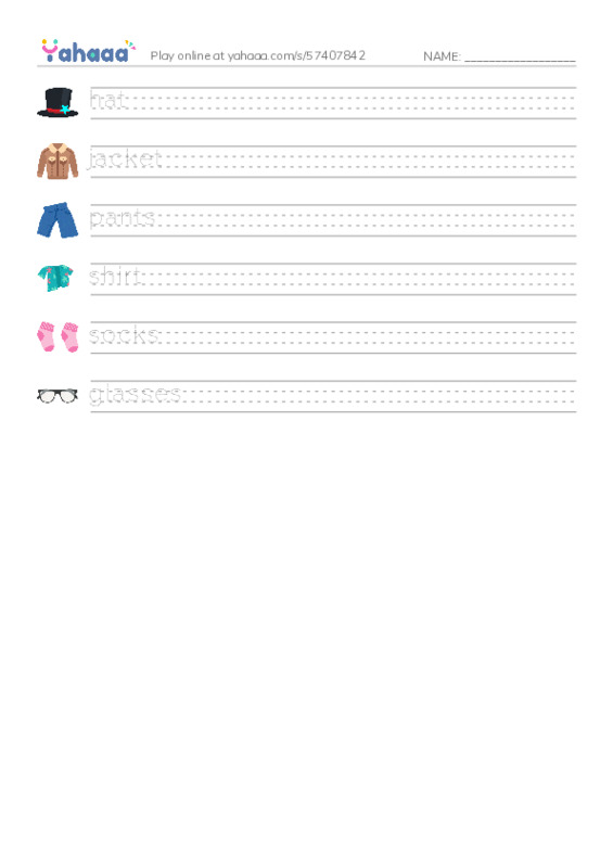 RAZ Vocabulary A: Getting Dressed PDF write between the lines worksheet
