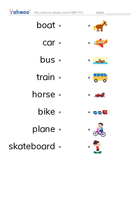 RAZ Vocabulary A: Going Places PDF link match words worksheet