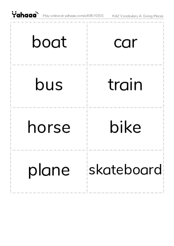 RAZ Vocabulary A: Going Places PDF two columns flashcards