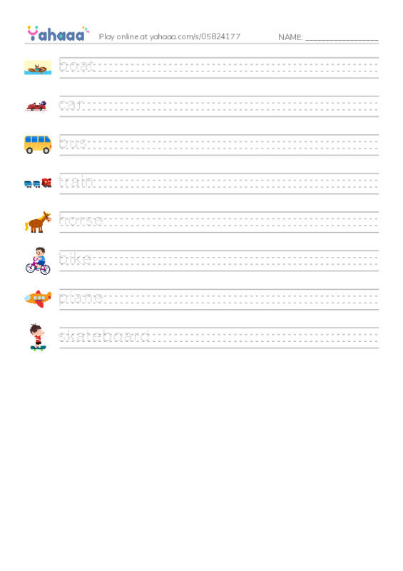 RAZ Vocabulary A: Going Places PDF write between the lines worksheet