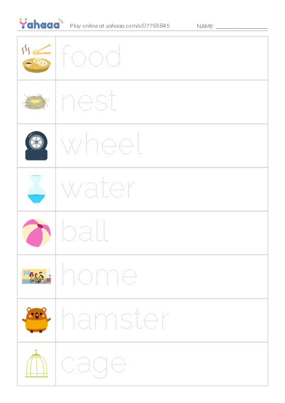 RAZ Vocabulary A: Hamster Home PDF one column image words