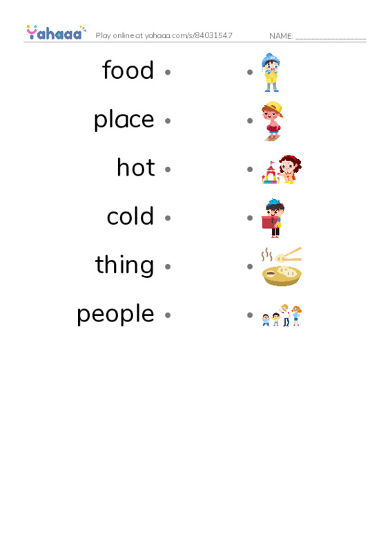 RAZ Vocabulary A: Hot and Cold PDF link match words worksheet