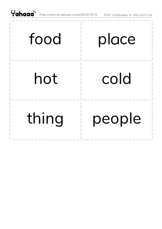 RAZ Vocabulary A: Hot and Cold PDF two columns flashcards