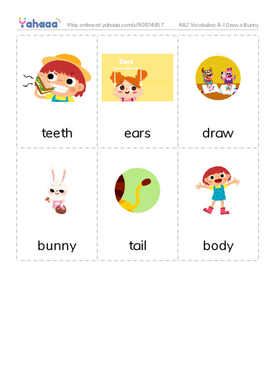 RAZ Vocabulary A: I Draw a Bunny PDF flaschards with images