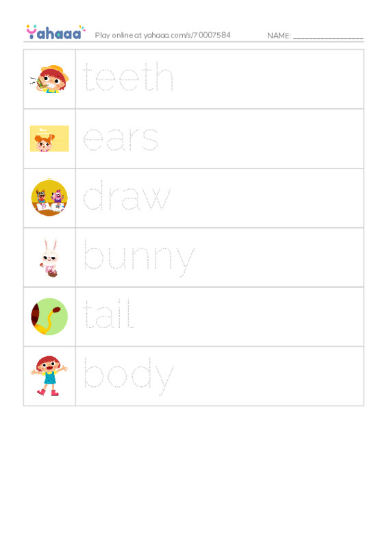 RAZ Vocabulary A: I Draw a Bunny PDF one column image words