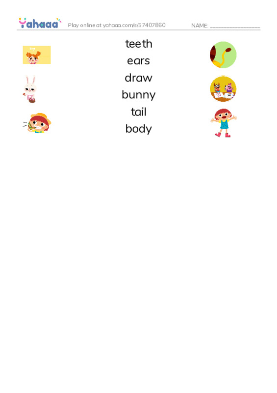 RAZ Vocabulary A: I Draw a Bunny PDF three columns match words