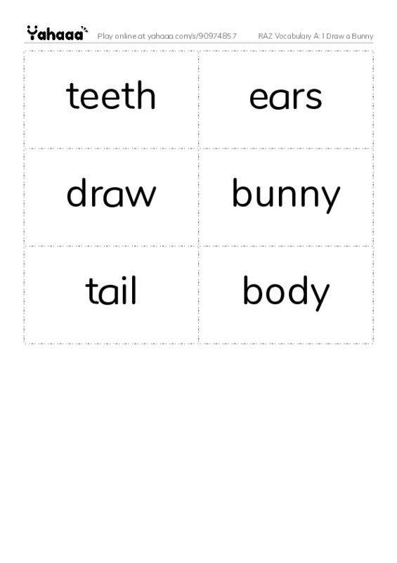 RAZ Vocabulary A: I Draw a Bunny PDF two columns flashcards