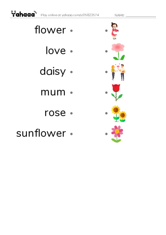 RAZ Vocabulary A: I Love Flowers PDF link match words worksheet