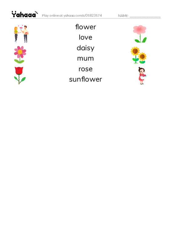 RAZ Vocabulary A: I Love Flowers PDF three columns match words