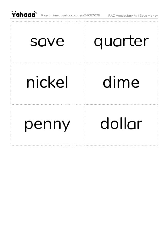 RAZ Vocabulary A: I Save Money PDF two columns flashcards