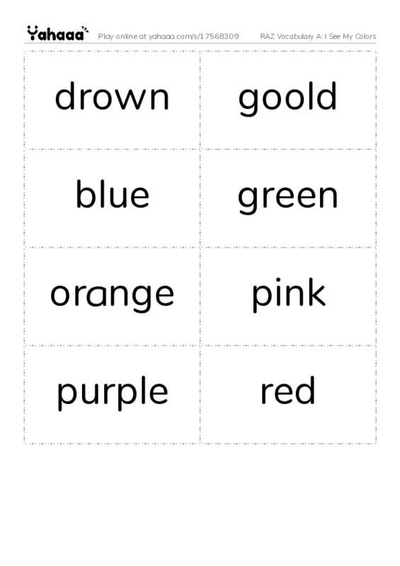 RAZ Vocabulary A: I See My Colors PDF two columns flashcards