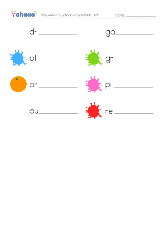 RAZ Vocabulary A: I See My Colors PDF worksheet writing row