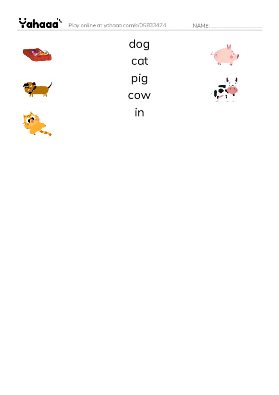 RAZ Vocabulary A: In and Out PDF three columns match words