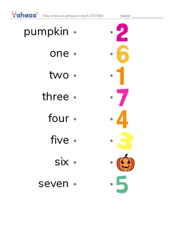 RAZ Vocabulary A: Maria Counts Pumpkins PDF link match words worksheet