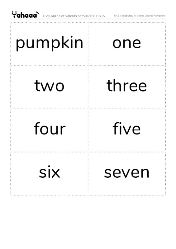 RAZ Vocabulary A: Maria Counts Pumpkins PDF two columns flashcards