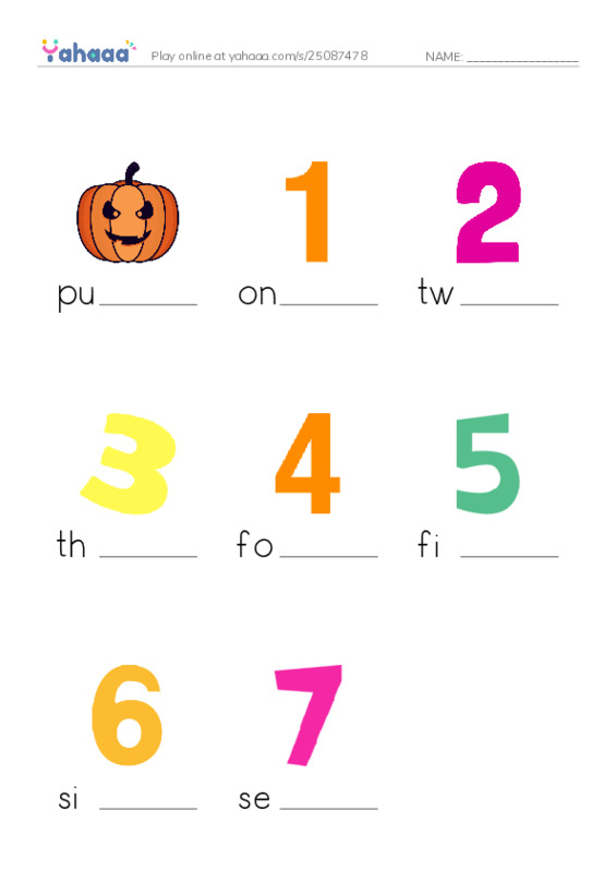 RAZ Vocabulary A: Maria Counts Pumpkins PDF worksheet to fill in words gaps